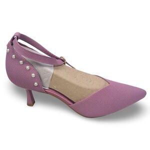 VIVAIA Arabella Pearls Pointed Toe Ankle Strap Kitten Heels Mauve Pink Size 40.5